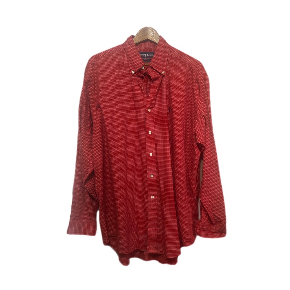 Ralph Lauren Button Down Shirt Mens L Red Excellent Blake Micro Grid Check
